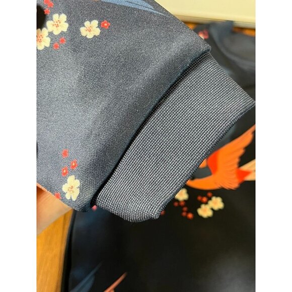 H&M Jacket Kid 4 Blue Mock Neck Floral Full Zip Pink Bird Festive Holiday School - Picture 7 of 10